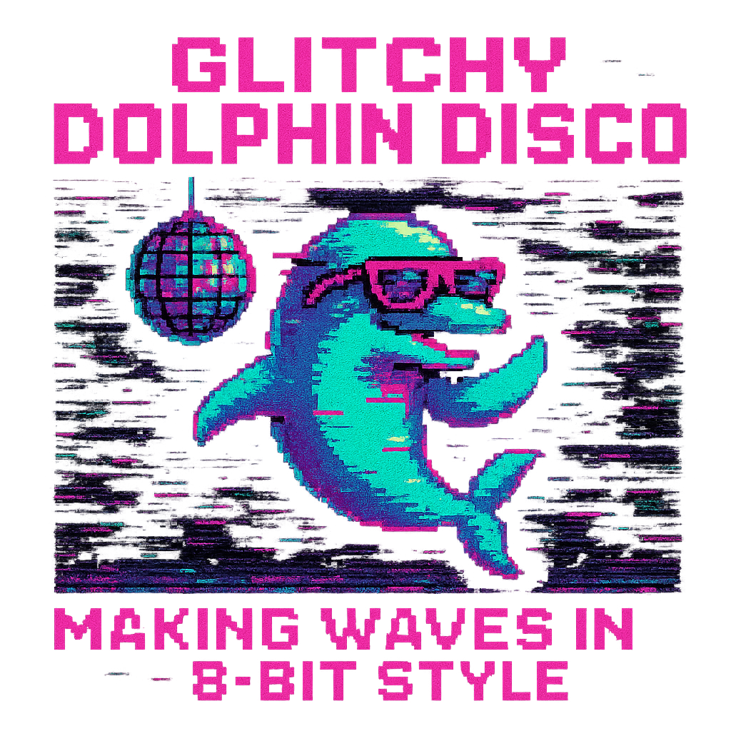Glitchy Dolphin Disco design graphic