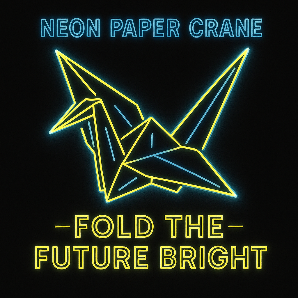 Neon Paper Crane design graphic
