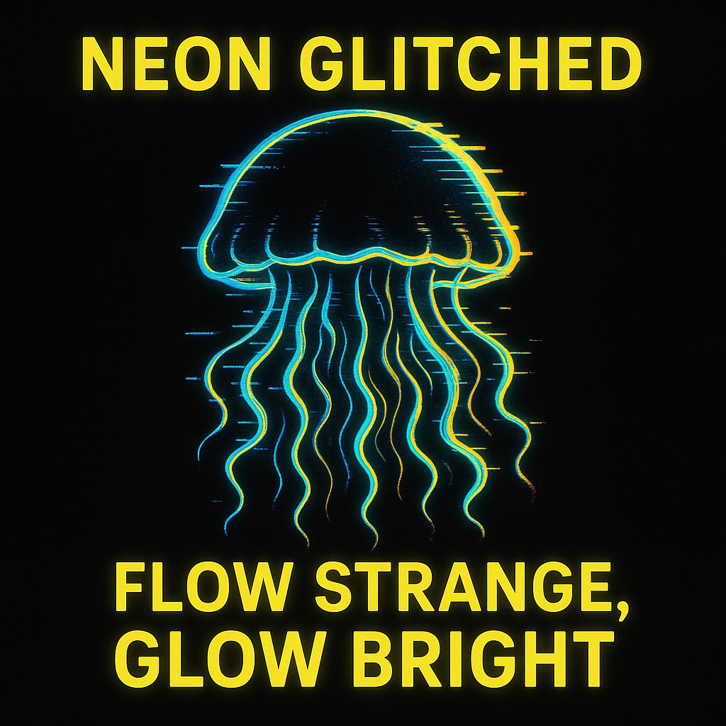 Neon Glitched Jellyfish design graphic