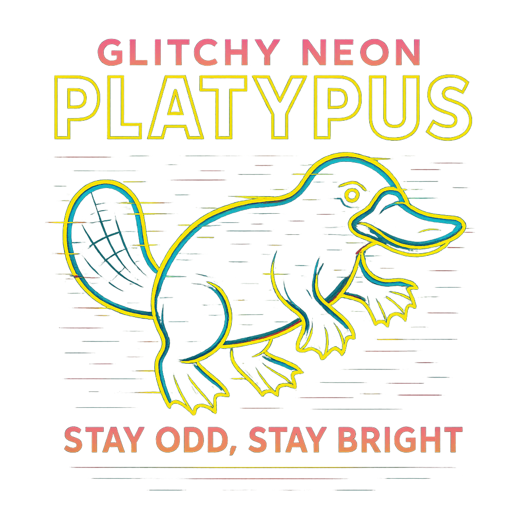 Glitchy Neon Platypus design graphic