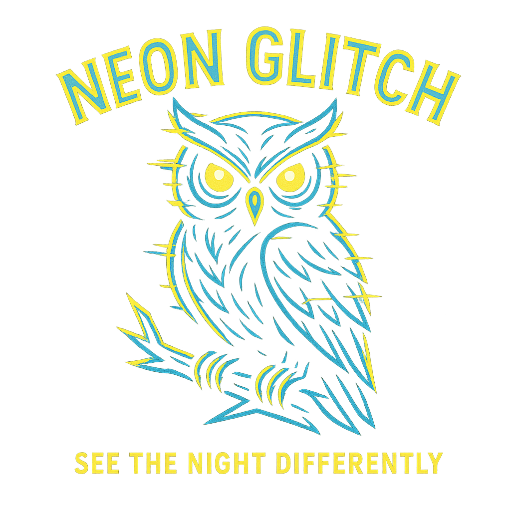 Neon Glitch Owl design graphic