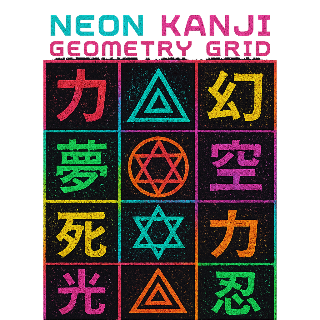 Neon Kanji Geometry Grid design graphic