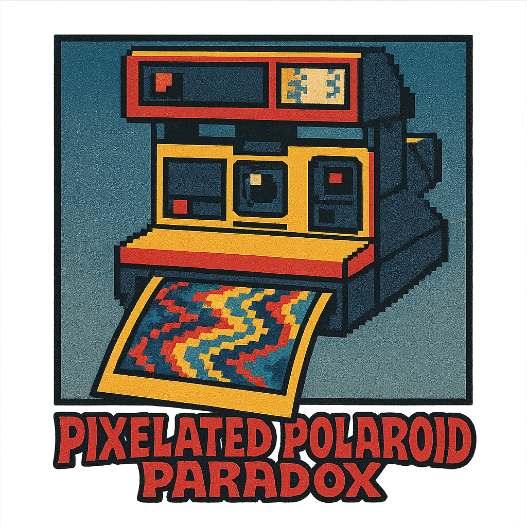 Pixelated Polaroid Paradox design graphic