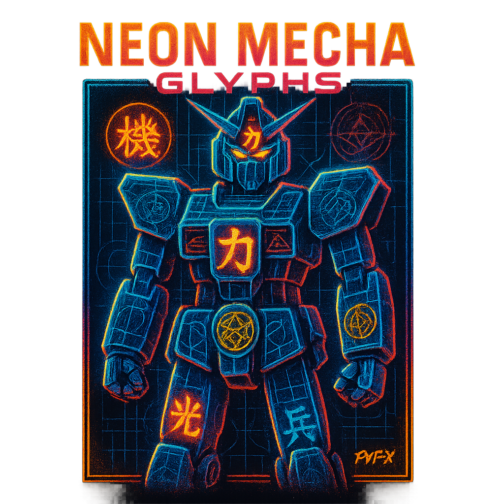 Neon Mecha Glyphs design graphic