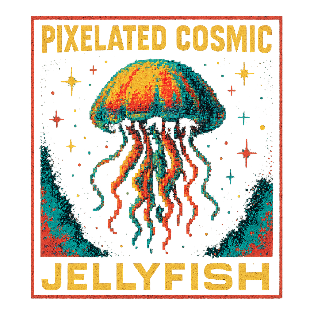 Pixelated Cosmic Jellyfish design graphic