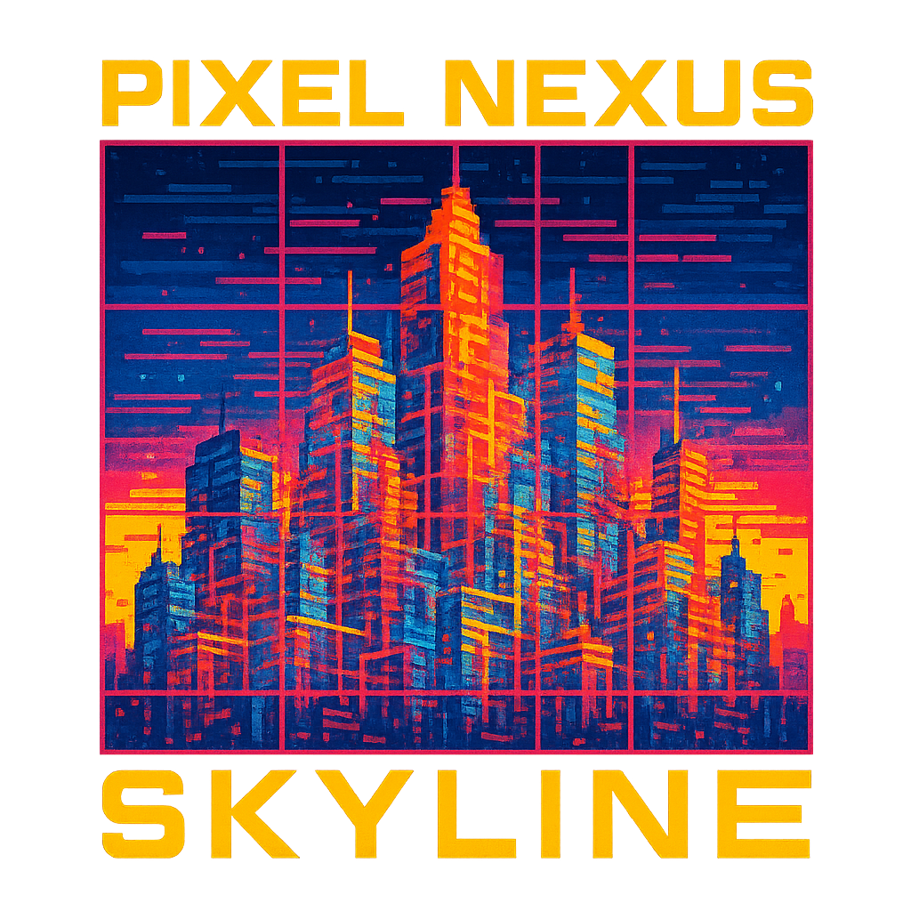 Pixel Nexus Skyline design graphic