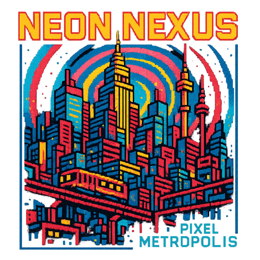 Neon Nexus: Pixel Metropolis design graphic