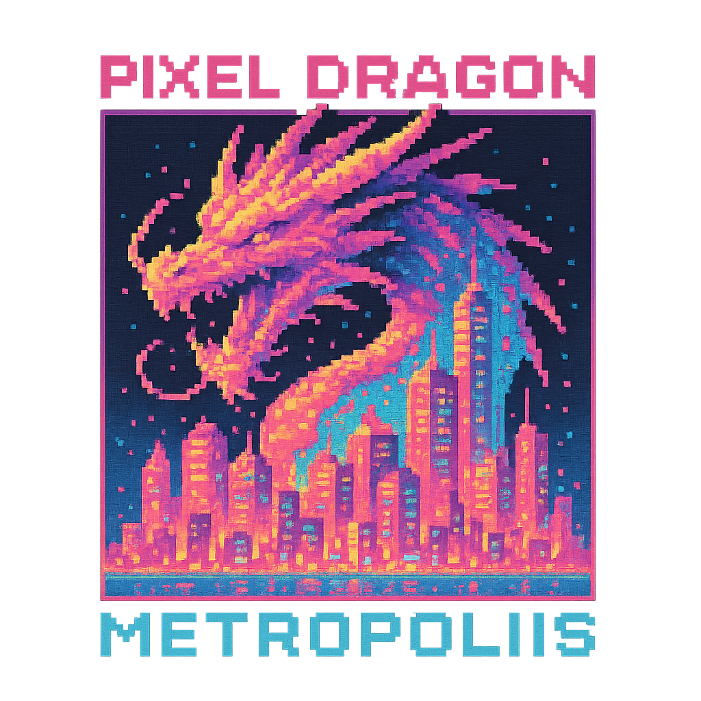 Pixel Dragon Metropolis design graphic