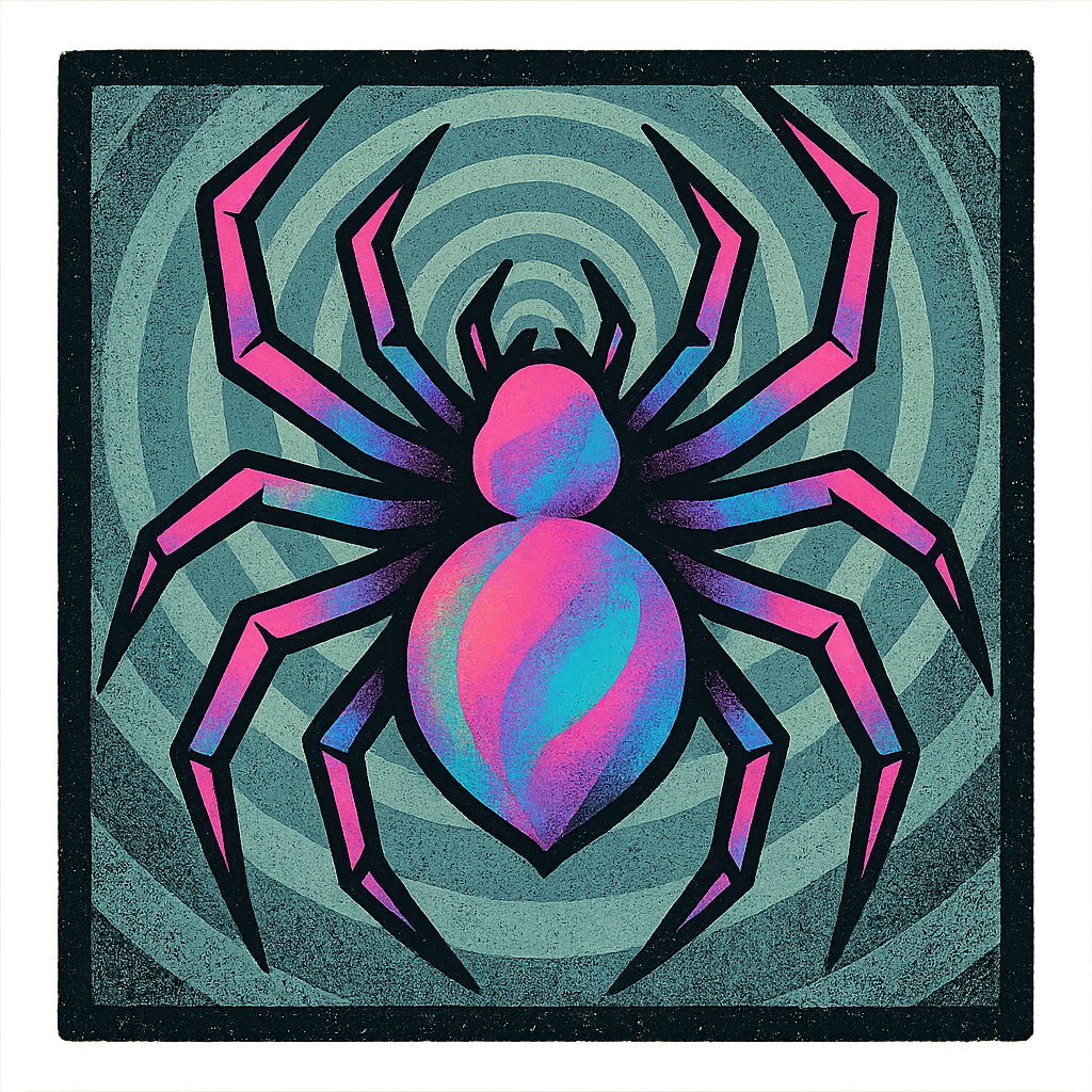 Hypnotic Neon Spider design graphic