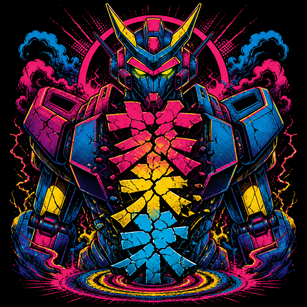 Neon Mecha Kanji Sentinel design graphic