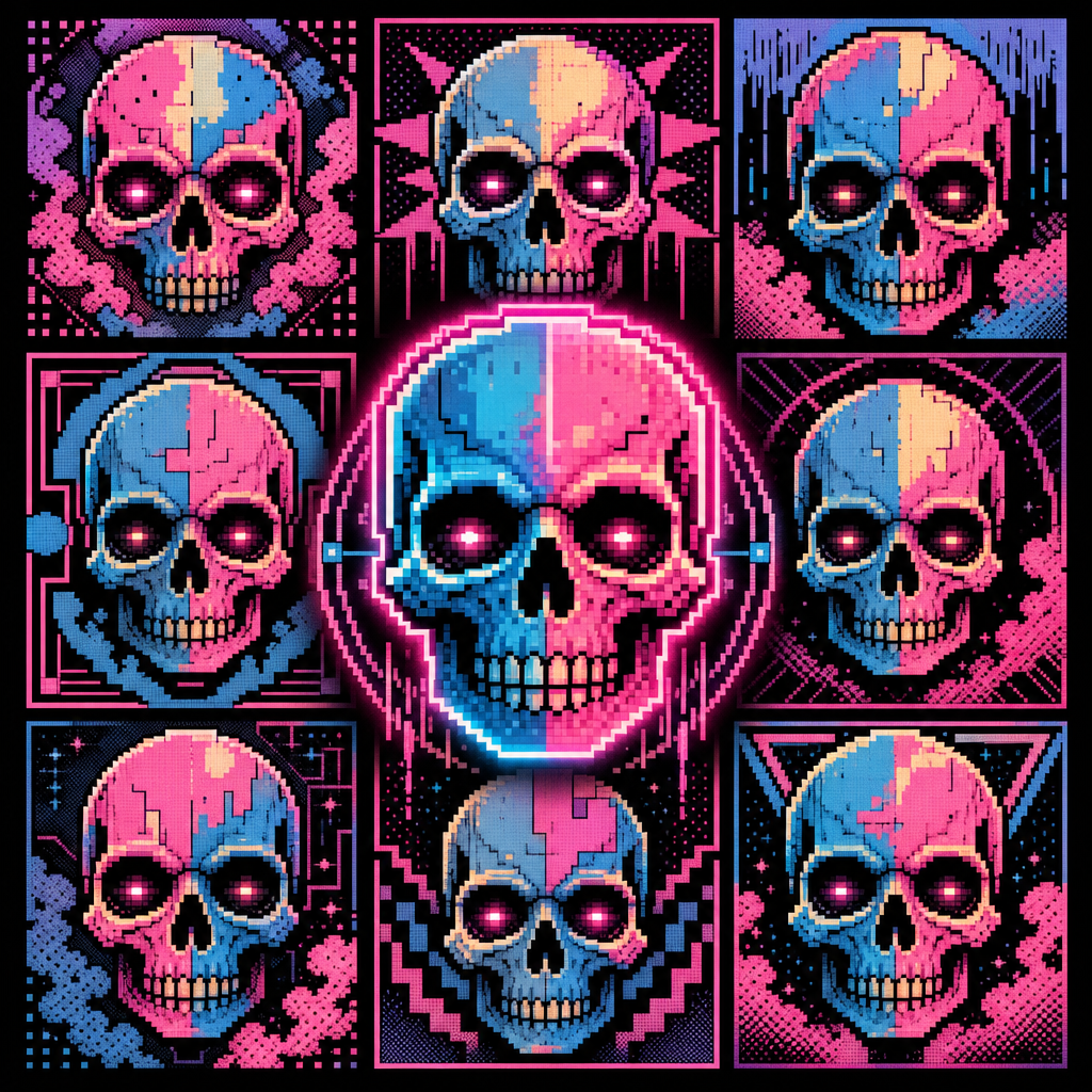 Neon Skull Grid design graphic