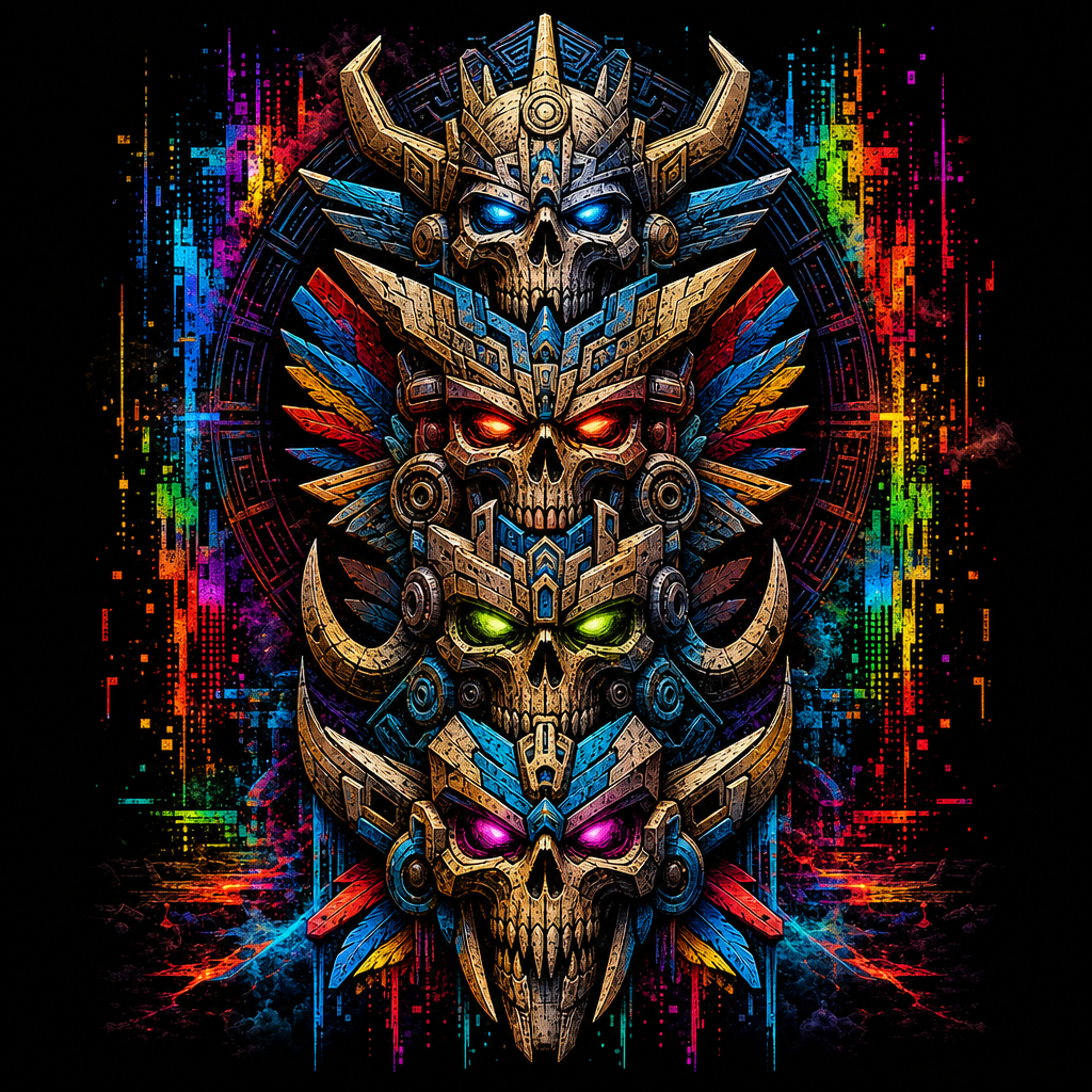 Mecha Totem Skulls design graphic