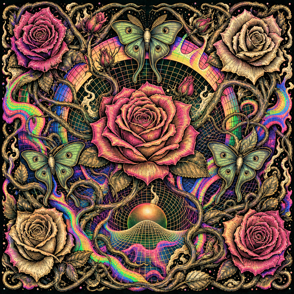 Psychedelic Rose Vines design graphic